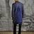 Blue embroidered raw silk indo western set