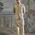 Beige embroidered silk kurta bundi set