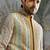 Beige embroidered silk kurta bundi set