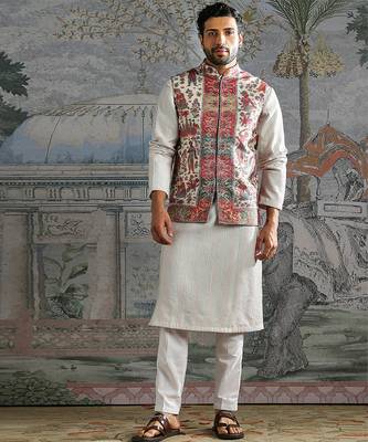 Multicolor printed pashmina kurta bundi set 1