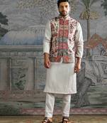 Multicolor printed pashmina kurta bundi set