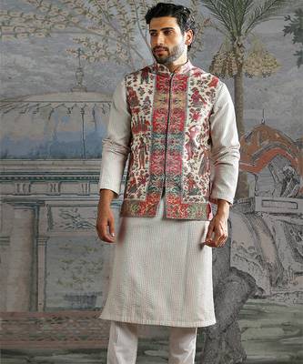 Multicolor printed pashmina kurta bundi set 3