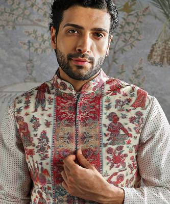 Multicolor printed pashmina kurta bundi set 4
