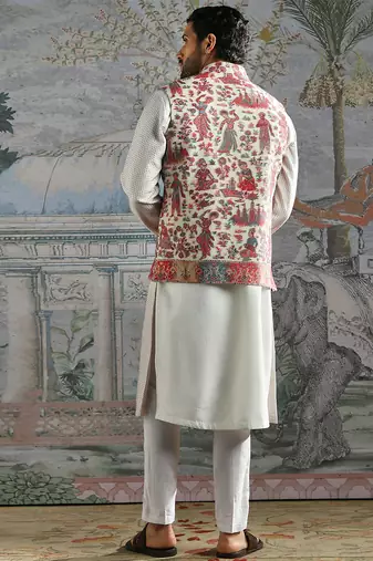 Multicolor printed pashmina kurta bundi set