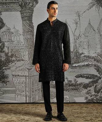 Black embroidered georgette kurta set 1
