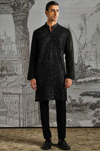 Black embroidered georgette kurta set