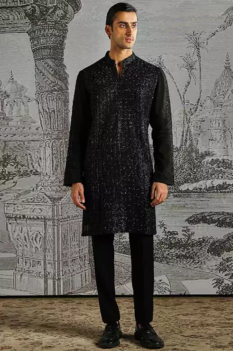 Black embroidered georgette kurta set