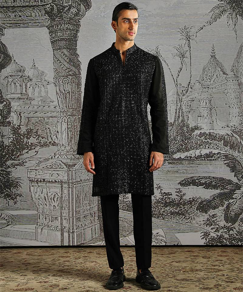 Black embroidered georgette kurta set