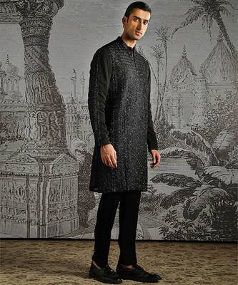 Black embroidered georgette kurta set 2