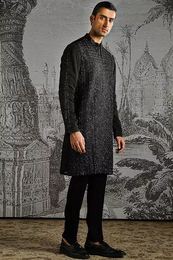 Black embroidered georgette kurta set