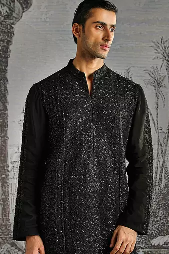 Black embroidered georgette kurta set
