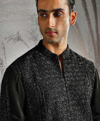 Black embroidered georgette kurta set 4