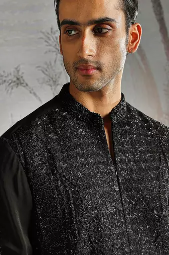 Black embroidered georgette kurta set