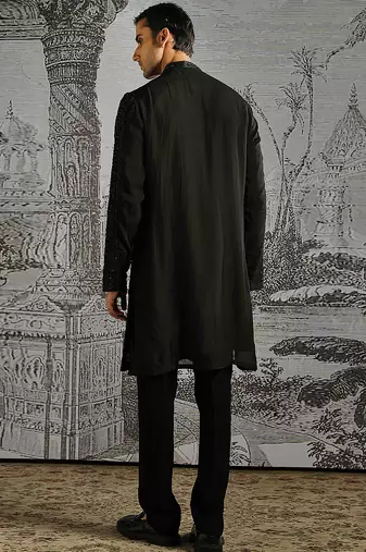 Black embroidered georgette kurta set