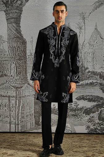 Black embroidered faux kurta set