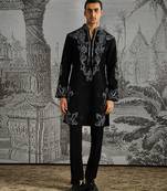 Black embroidered faux kurta set