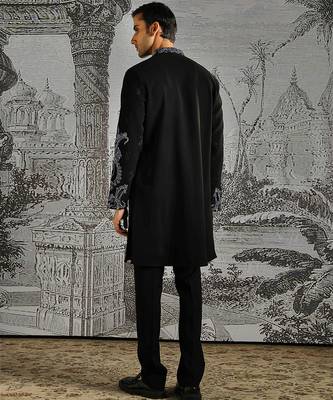 black embroidered faux kurta set for men 5