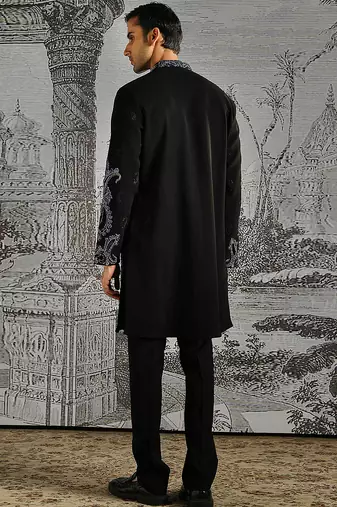 black embroidered faux kurta set for men