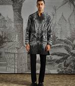 Black printed linen kurta set