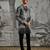 Black printed linen kurta set