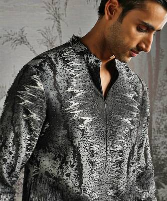 black printed linen kurta set for men 4