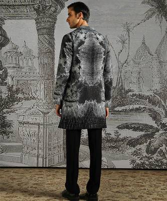 black printed linen kurta set for men 5