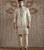 Ivory embroidered chanderi silk kurta set