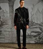 Black printed polyester kurta set