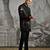 Black printed polyester kurta set