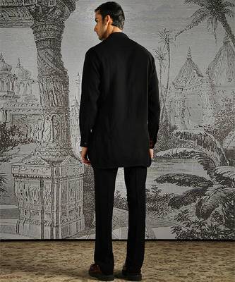 black printed polyester kurta set for men 5