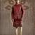 Red Embroidered Tussar Kurta Bundi Set