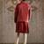 Red Embroidered Tussar Kurta Bundi Set