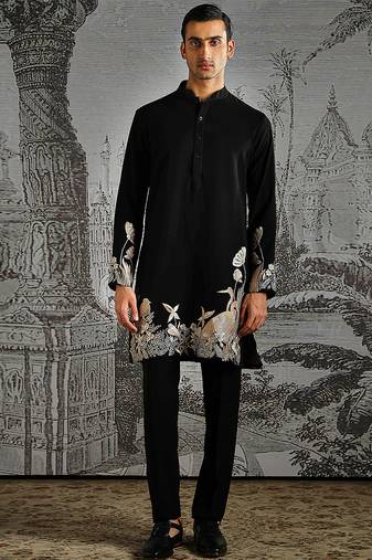 Black embroidered polyester kurta set