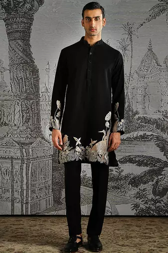 Black embroidered polyester kurta set