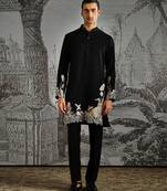 Black embroidered polyester kurta set