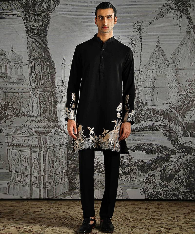 Black embroidered polyester kurta set