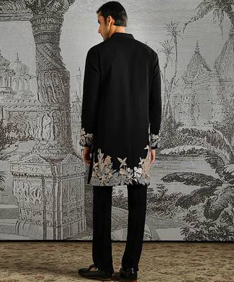 black embroidered polyester kurta set for men 5