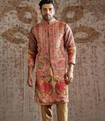 Multicolor embroidered pashmina kurta bundi set