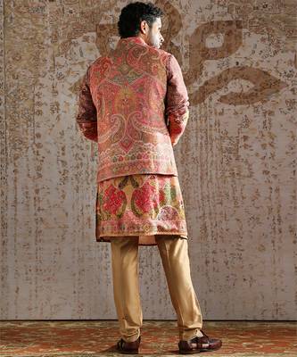 multicolor embroidered pashmina kurta bundi set for men 3