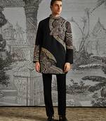Black embroidered jacquard kurta set