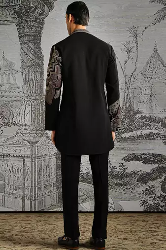 black work fabric jacquard kurta set for men