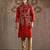 Red embroidered raw silk kurta bundi set