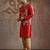 Red embroidered raw silk kurta bundi set
