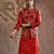 Red embroidered raw silk kurta bundi set