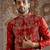 Red embroidered raw silk kurta bundi set