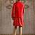 Red embroidered raw silk kurta bundi set