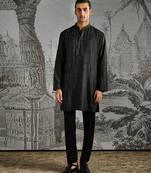Black embroidered chanderi silk kurta set