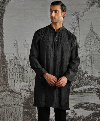 men's black embroidered chanderi silk kurta set 3