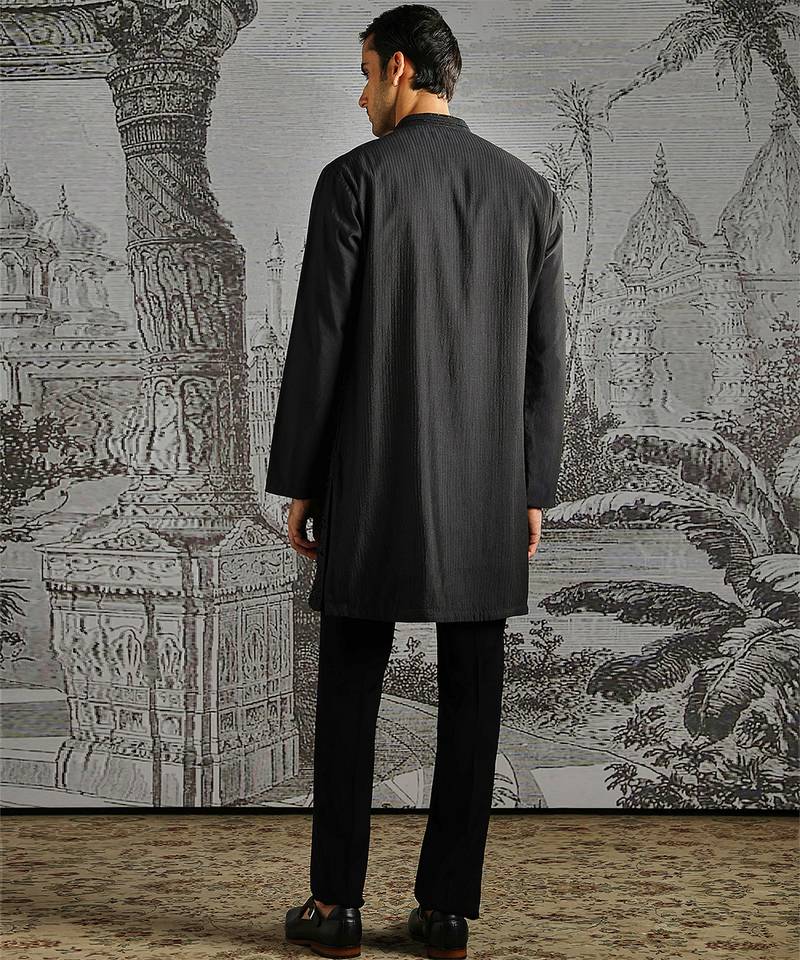 Black embroidered chanderi silk kurta set