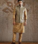 Gold woven silk kurta bundi set